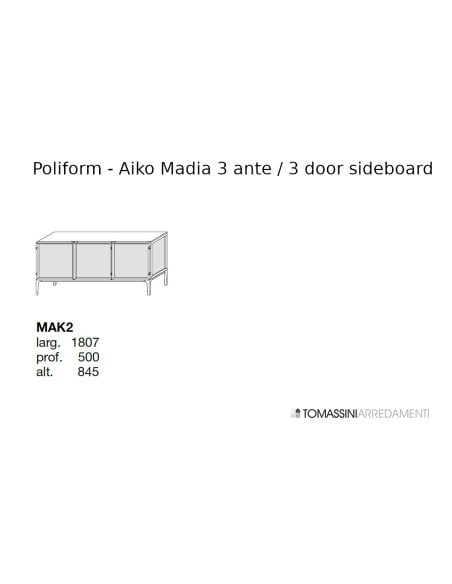 Aiko 3 Door Sideboard (Expo Offer) Poliform - 8